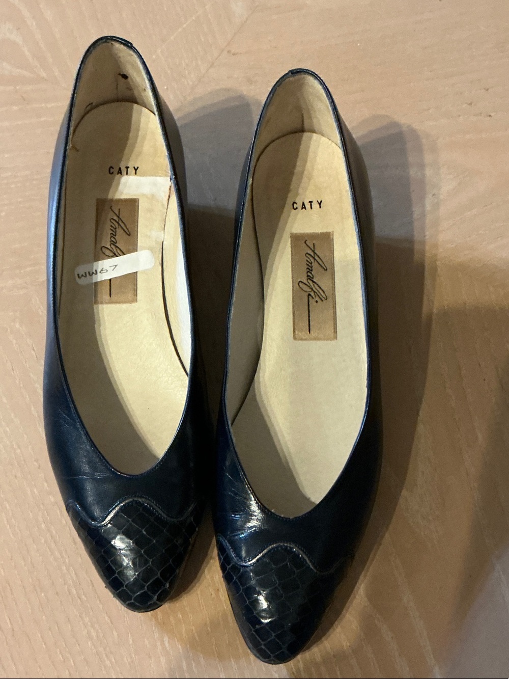 Amalfi Caty Women's Navy Pointed Toe Flats with snake skin  Cap